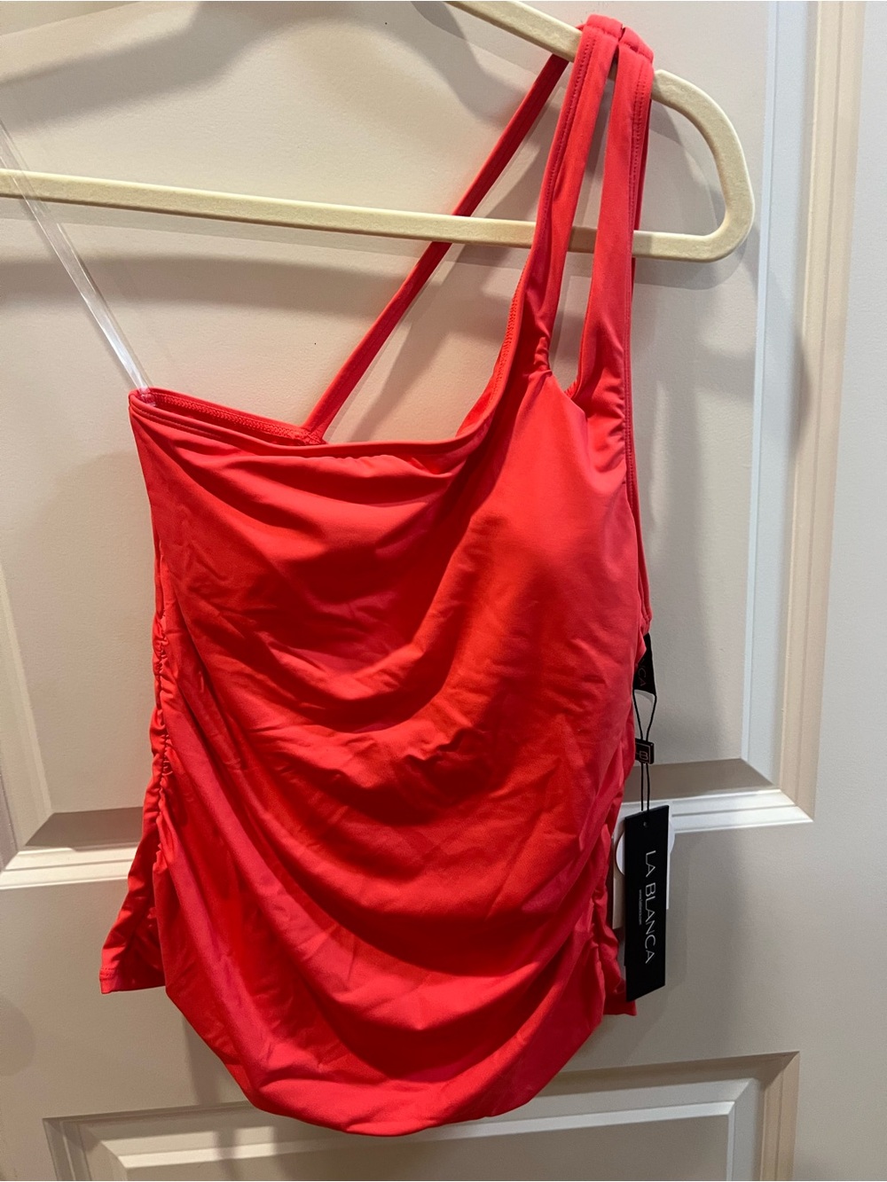 La Blanca Red One-Shoulder Ruched Swim Tankini